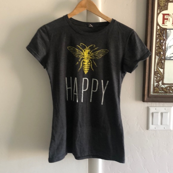 Instant Message Tops - Women’s “bee” happy grey tee